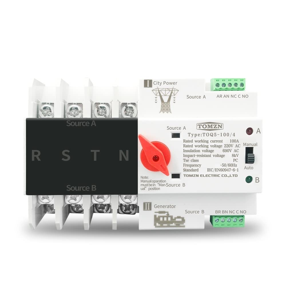 Interruptor Diferencial Salvavidas， Riel DIN 3 FASE Ats Interruptor Transferencia Automática Doble Potencia Selector Eléctrico Cambia Alimentación Ininterrumpida 4p 63a 100a 125a(100A)