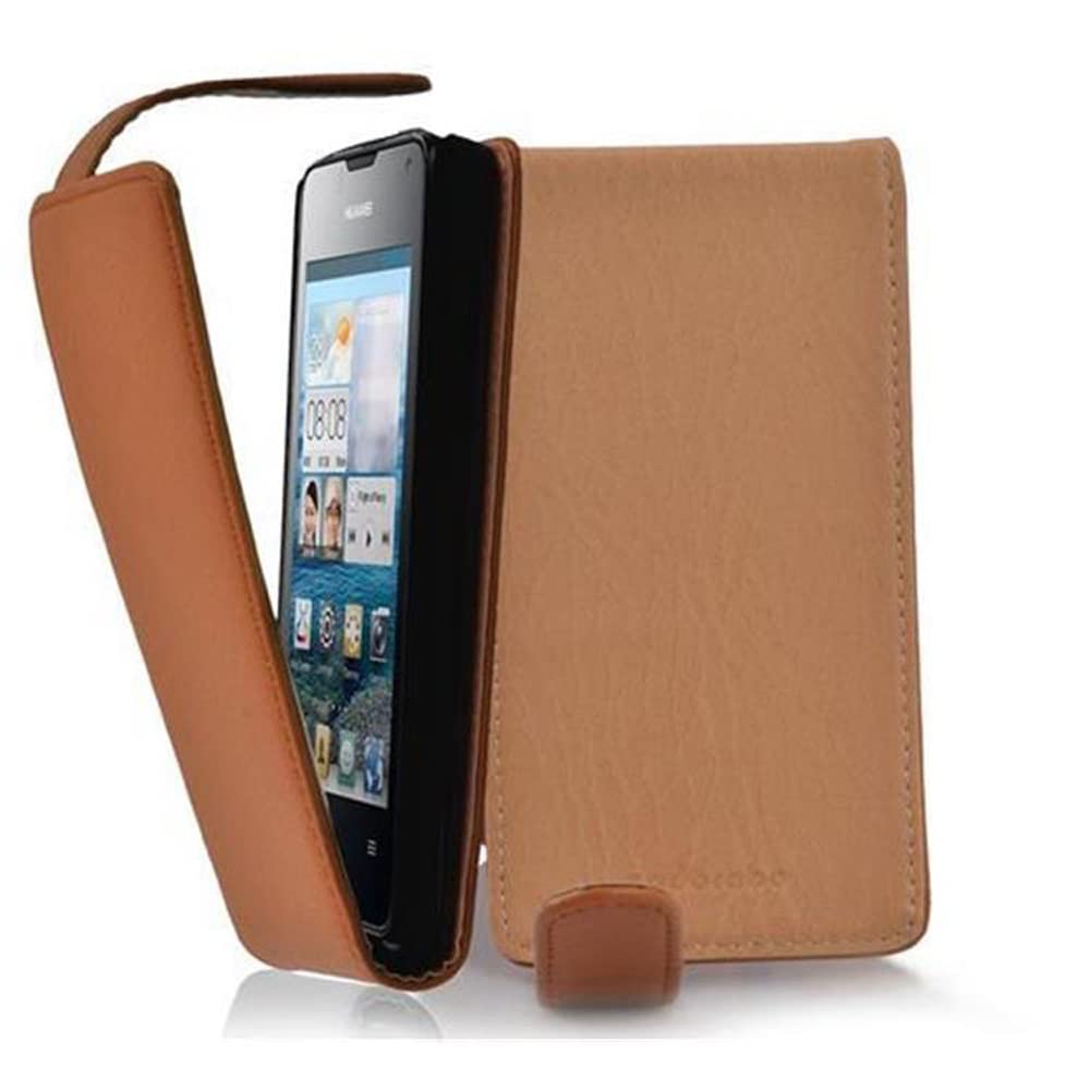 Case works with Huawei ASCEND Y300 in SADDLE BROWN - Flip Style Case made of Structured Faux Leather - Wallet Etui Cover Pouch PU Leather Flip