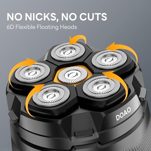 Image of Head Shavers for Bald Men, IPX7 Waterproof, 6D Magnetic Self-Sharpening Steel Blades, Smooth Shave in 3 Minutes, Wet & Dry, 180-Min Usage, Type-C Fast Charge, Easy Clean, LED Display, Grey