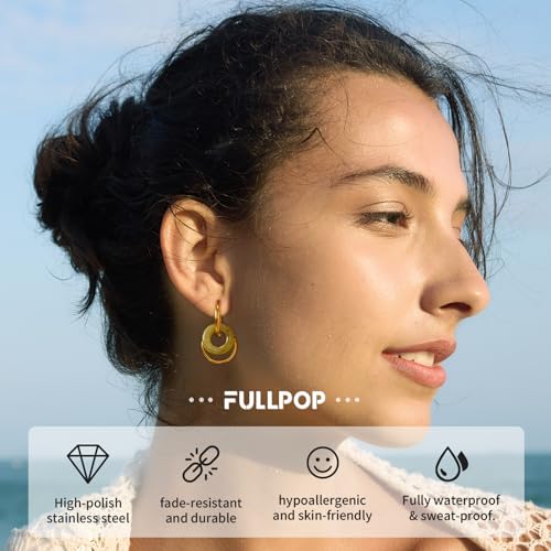 Image of Fullpop Vintage Earrings for Women, Chunky 14K Gold Plated Resin Hoop Earrings Lightweight Hollow Drop Earrings Hypoallergenic Earrings for Women Vintage Anthropologie Jewelry Gifts for Women