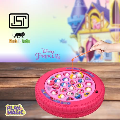 Image of PlayMagic Fishing Game Princess Play Set|Magnetic Fishing Game Toys|Rotating Board Game with Music|Includes 21 Fish and 4 Fishing Poles|Party Game Toys for Kids Age 3 4 5 6 7 and Up|Made in India