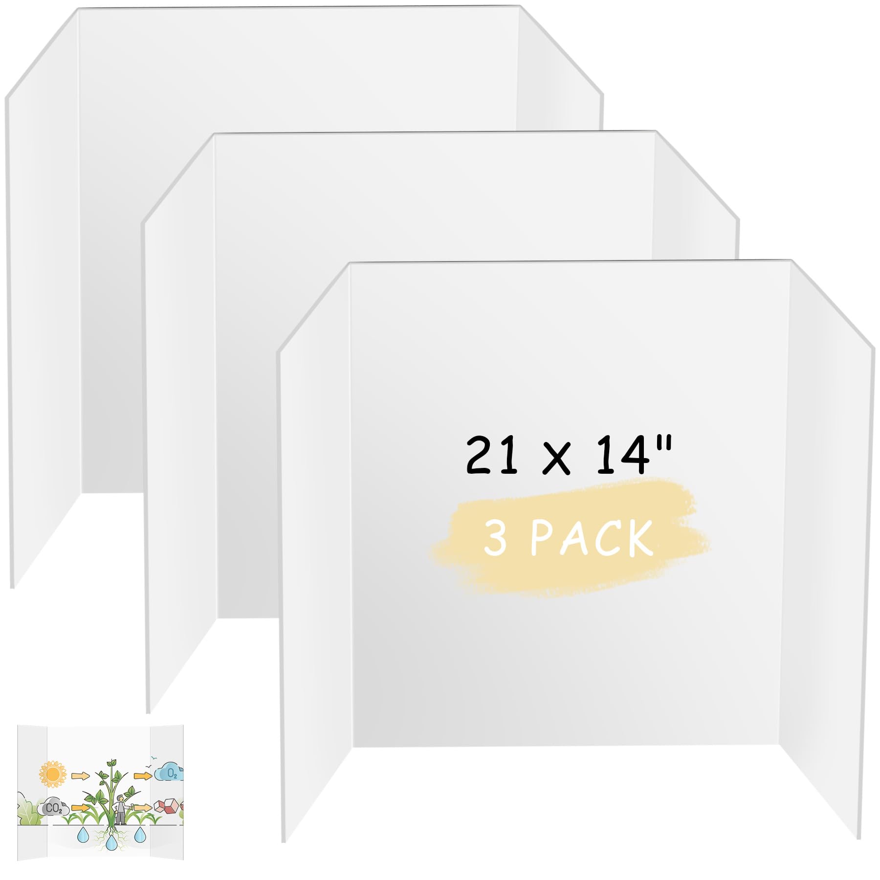 HAUTOCO 3 Pcs Small Trifold Poster Board 21 x 14 inches Tri Fold Presentation Boards White Corrugated Project Boards for Science Fair, School Project,