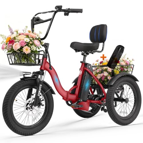 T300 Electric Tricycle for Adults, Peak 1200W Motor Folding E-Trike, 48V 13Ah Battery, 18" x 3.0" Fat Tire 3-Wheel Electric Bike, Step-Thru Ebike with Basket, Up to 65 Miles & 18 MPH image 6