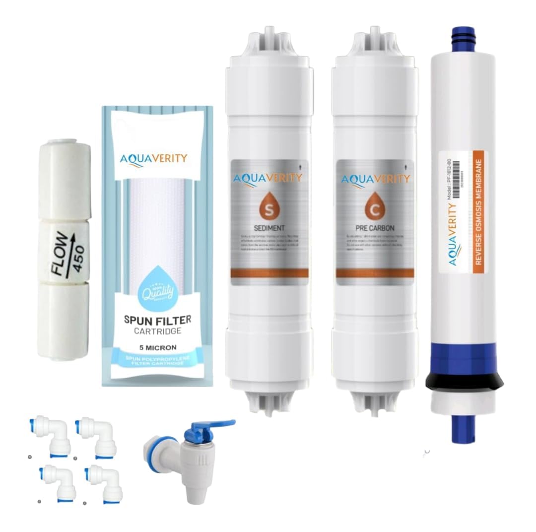 AquaVerity Complete RO Water Purifier Filter Kit – with Spun Filter, Sediment, Pre-Carbon, RO Membrane, Flow Restrictor, Pipe, Tap & Fittings (Compatible with All RO Systems)-image-11