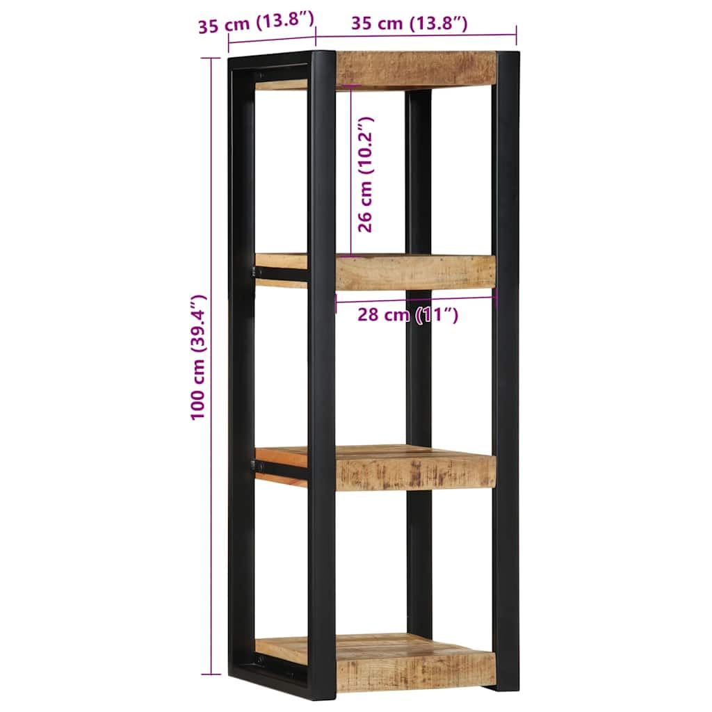 Estantería de pared de 35 x 35 x 100 cm, madera maciza de mango con acabado natural, diseño moderno, resistente y ahorra espacio, para salón, oficina, dormitorio