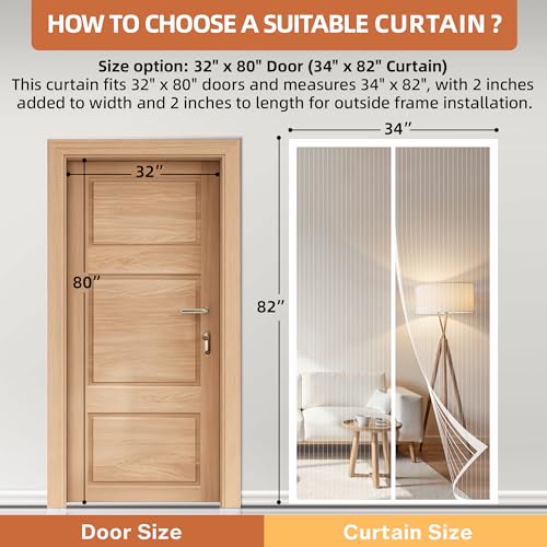 Image of METAONLY Magnetic Screen Door Mesh, Works for Patio, Sliding Door, Keeps Bug Mosquito Out, Fresh Air Flow, Fits 32 inch x 80 inch Door - Curtain Size 34 inch x 82 inch, White