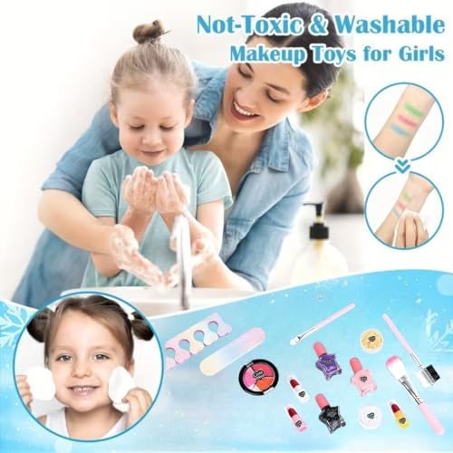 Image of PLUSPOINT Kids Makeup Kit for Girl, Washable Makeup Set for Girls, Real Makeup for Kids, Girl Toys Princess Children Play Makeup Kit with Cosmetic Case Birthday Gifts for Girls Age 4 Year+