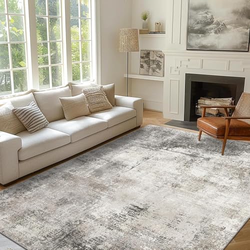 BEIMO Tapis Salon Abstrait, Tapis Lavable en Machine à Poils Ras pour Chambre, Cuisine, Entrée, Grand Tapis Salon Antidérapant, 160x230cm, Gris