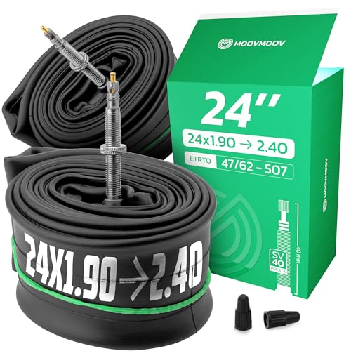 MOOVMOOV Fahrradschlauch 24 Zoll - 24x1.90 bis 2.40 (ETRTO 47-62/507) - 2er Pack - Presta-Ventil 40 mm - Kompatible Größen 24x1.95, 24x2.10, 24x2.25, 24x2.35, 24x2.40 - Kinderfahrrad, MTB MOOVMOOV Fahrradschlauch 24 Zoll - 24x1.90 bis 2.40 (ETRTO 47-62/507) - 2er Pack - Presta-Ventil 40 mm - Kompatible Größen 24x1.95, 24x2.10, 24x2.25, 24x2.35, 24x2.40 - Kinderfahrrad, MTB