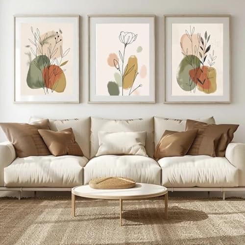 Ensemble de 3 tableaux bohèmes beige 40x60cm : affiches sur toile nature