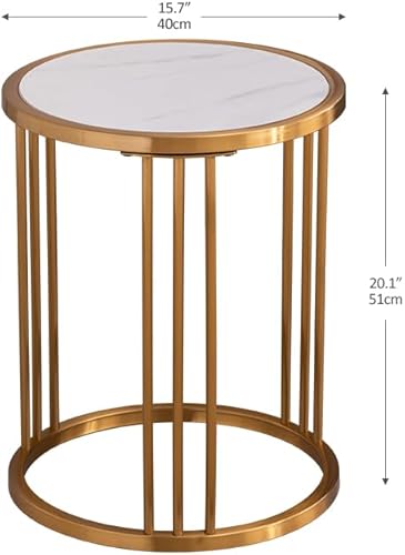 Miniatura 2 de Mesa de centro redonda moderna  Mesa de centro circular de piedra sinterizada de pizarra de 15.7 pulgadas con marco de metal dorado  Elegante mesa