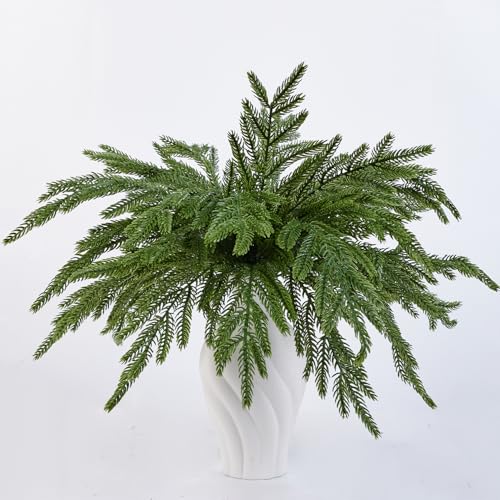 Leixi 36pcs Christmas Real Touch Norfolk Stems 15Inch Artificial Pine Branches Faux Evergreen Pine Sprigs Fake Foliage Greenery Picks for Christmas Wreath Making DIY Crafts Home Decoration