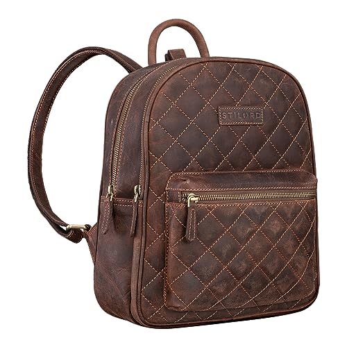 STILORD 'Elira' Mochila Mujer Cuero con Patrón en Forma de Diamante Mochila Mujer Pequeña Mochila Retro Vintage Backpack Women Cuero Genuino, Color:Veleta - marrón