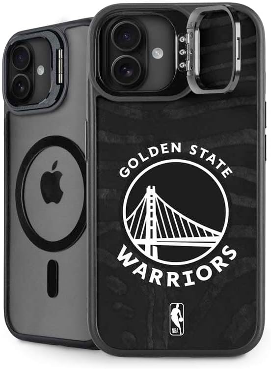Skinit Kickstand Phone Case Compatible with iPhone 16 Plus - Officially Licensed NBA Golden State Warriors Black Animal Print Design