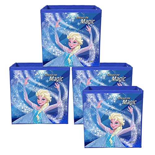 Image of Kuber Industries Disney Frozen Print Foldable Cube Box|Non Woven Storage Box For Clothes|Storage Organizer for Toys, Books, Baby Clothes|Pack of 4 (Blue)