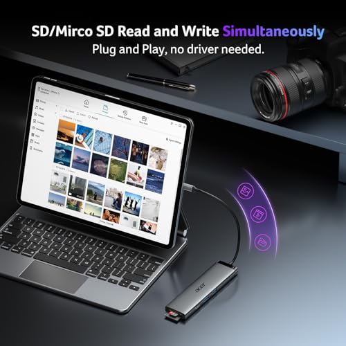 Image of Acer 8 in 1 USB C Hub 10Gbps, USBC to HDMI Adapter 4K@60Hz for Laptop /Mac | Type C Multiport Splitter with 2xUSB C 3.2 & 2xUSB A 3.0 Data Transfer, 100W Max PD Port, SD /TF Card Reader, 0.65ft