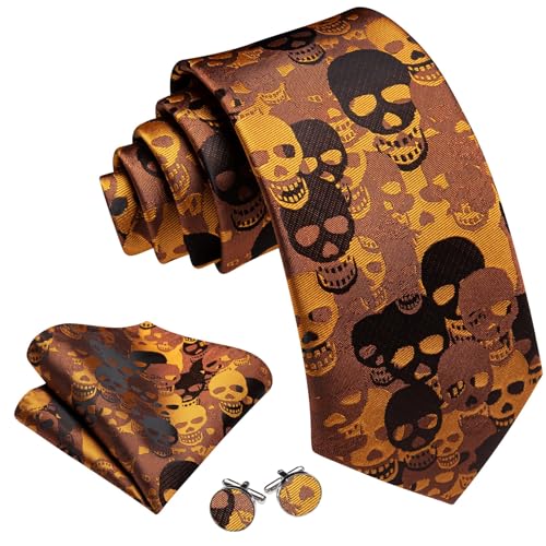 Image of Barry.Wang Man Tie Sets Skull Ties Animal Extra Long Necktie Silk Woven Handkerchief Cufflinks Festival Party Gift