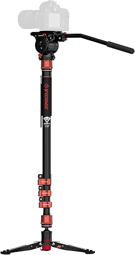 IFOOTAGE Monopié con cabezal fluido, A180F y Komodo K5S, monopié de aluminio con pies, cabezal de video de aluminio, juego de fotografía de viaje