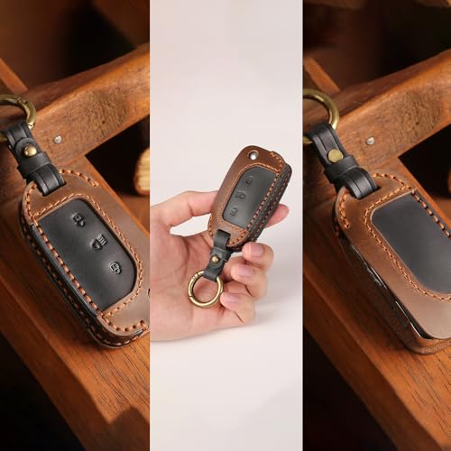 Image of keyzone dual leather key cover for Tata Curvv, Nexon, Harrier, Altroz, Punch, Safari, Tigor, Tiago, Zest, Bolt 3 button flip key