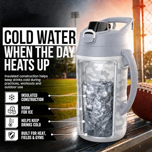 Image of Under Armour Insulated Water Bottle with Handle & Fence Hook, Half Gallon Sports Water Jug, Leak-Resistant & BPA-Free for Baseball, Football & Gym - White Woodland, 64oz