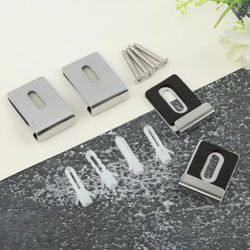 Image of 8PCS Mirror Hanging Kit, Metal Mirror Mounting Hardware, Mirror Clips with Screws Rubber Pads Mirror Hooks Heavy Mirror Hanging Kit, for Wall Mounting Frameless Mirror Billboard