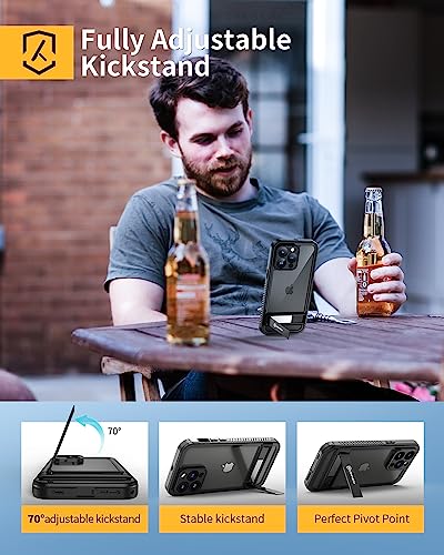 Lanhiem for iPhone 14 Pro Case with Kickstand, IP68 Waterproof Dustproof Case Built-in Screen Protector, Full Body Heavy Duty Shockproof Phone Cover for iPhone 14 Pro, 6.1 Inch (Black)