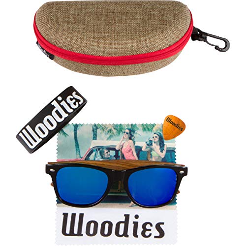 Woodies Zebra Wood Sunglasses with Ice Blue Mirrored Polarized Lens and Real Wooden Frame for Men and Women | 100% UVA/UVB Protection3