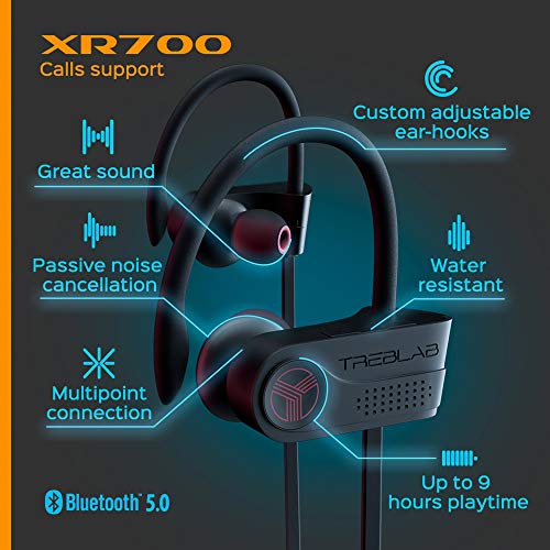 Treblab Xr700 - Wireless Running Earbuds - Top Sports Headphones, Custom Adjustable Earhooks, Bluetooth 5.0 Ipx7 Waterproof,Rugged Workout Earphones, Noise Cancelling Microphone In-Ear Headset #TOP4