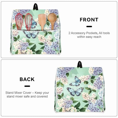 Image of Kitchen Dust Cover Compatible with 4.5 5 6 8 quart Stand Mixer, Kitchen Appliance Protective Covers with Top Handle and Pocket (Blue Butterfly, For All 6-8 qt Mixer)