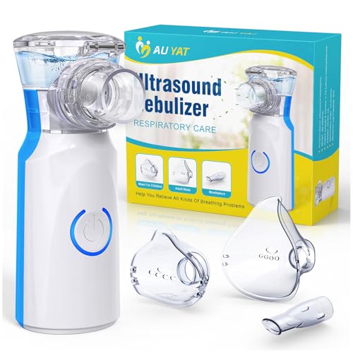 Aersol Portatile Silenzioso, Ricaricabile Macchina Aerosol per Adulti e Bambini, AU YAT Aerosol Ultrasuoni con 2 Maschere e Boccaglio, Macchina Aerosol per Viaggi e Uso Domestico