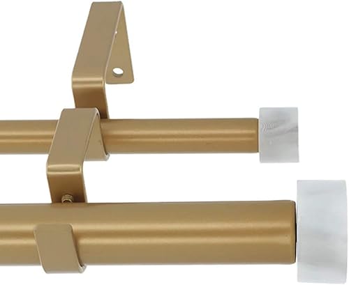 Meriville Barra de cortina de tratamiento de ventana doble de 1 pulgada de diámetro, acabado de mármol blanco Vico de 48 a 84 pulgadas, ajustable,