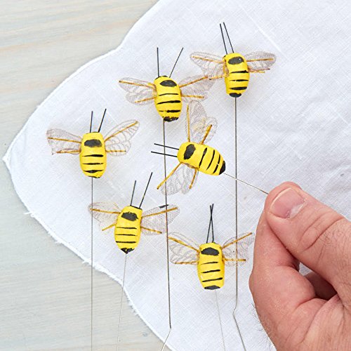 Faux Bumblebees on Wired Stems - Pack of 12 Mushroom Honey Bees for Garden Theme Flower Arrangements, DIY Wreaths and Spring and Summer Decorations (Size:1-1/2