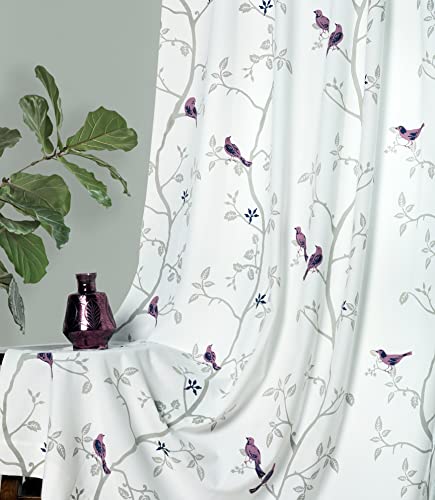 Image of Tranquebar Curtain Co. Window Curtains 5 Feet, 60-65% Room Darkening, Pink Bird Print, Cotton Curtains for Window, Cotton Curtains 5 Feet Long Set of 2, BackTab Loops, Design Yori (152 cm) - Set of 2