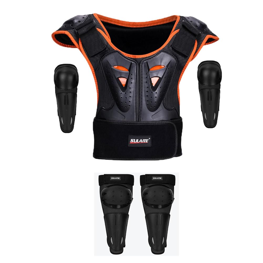 Traje de 5 piezas mejorado para motocicleta para niños, ligero, codo, espalda, coderas, rodilleras, para motocross, BMX, ciclismo, todoterreno, deportes al aire libre, armadura de protección