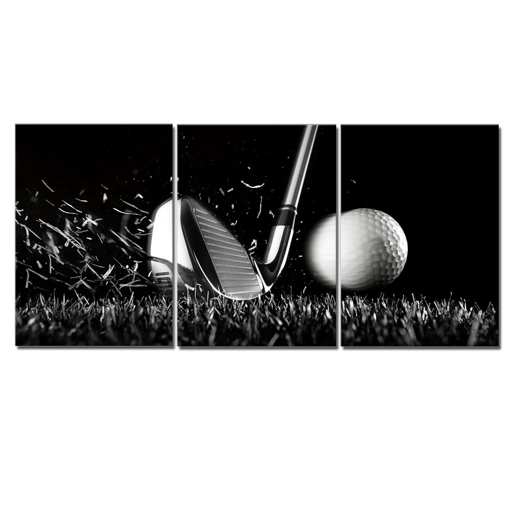 Taomi Boys White Golf Course 'S Bedroom Gym Black Artwork 3 Pieces Black And Canvas Wall Art Golf Pictures For Man Cave Home Office Sport Fan Wall Décor Frame 12X16inch Minimalist