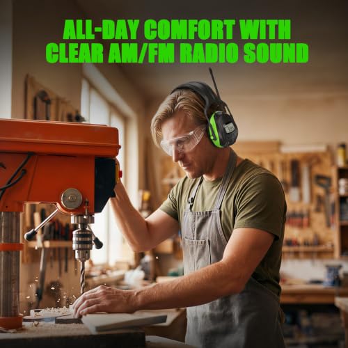Image of Gardtech Bluetooth 5.3 AM /FM Radio Hearing Protection,29dB SNR Safety Earmuffs (No Battery),Digital Display Noise Cancelling Headphones for Mowing, Workshops and Snowblowing Green