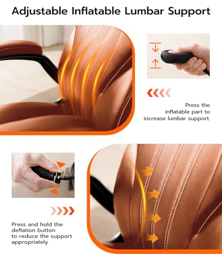 Office Desk Chair, Ergonomic Computer Chair with Padded Flip-Up Arms and Adjustable Lumbar Support, PU Leather Executive Chair with Tilt Lock and 360° Swivel Rolling Wheels for Work, Study