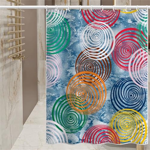 Rideau Douche Couleur cercle avec des Crochets Lavable Polyester Beau Imprimée Haute qualité Facile à Installer Nettoyer avec Ourlet Inférieur Lesté pour...