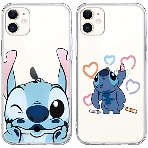 Omyzo [2 pieces] Case Compatible with iPhone 11 Case 6,1 inch,Stitch Kawaii Cute Cartoon Anime Character Design Phone Cover Soft TPU Silicone Shockproof Transparent Protective Case Cover