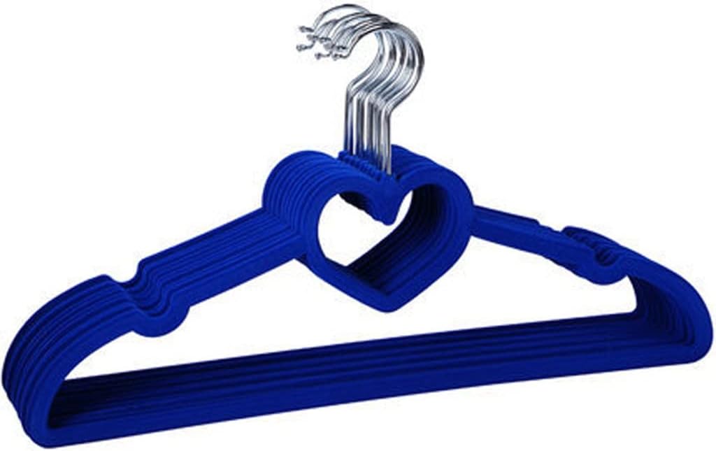 10 Pieces Colorful Velvet Clothes Hangers Loving Heart Coat Hanger Non-Slip Heart-Shaped Multifunction(Blue)
