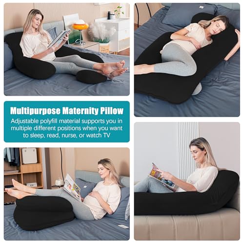 Image of Cute Castle Pregnancy Pillows, Soft U-Shape Maternity Pillow with Removable Cover - Full Body Pillows for Adults Sleeping - Pregnancy Must Haves - Jumbo 57 Inch - Black
