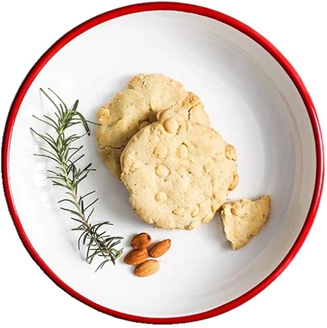 YumCute Home Enamel Pasta Plates Deep Diinner Plate 9.5" Enamelware Dinner Pasta Serving Plates , Large enamelware Plates Round Shallow Bowls Red Rim