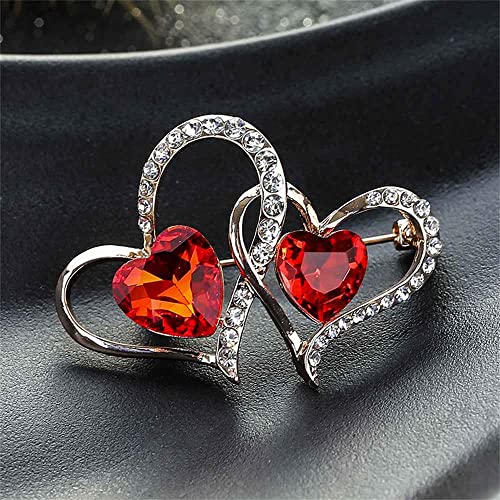 Csenyuer Red Double Crystal Love Heart Brooch Pins For Women, Multi-Colored Rhinestone Crystal Enamel Christmas Jewelry Gift For Girls #TOP4