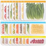 Moretoes 27 Pack Reusable Freezer Bags(9 Reusable Gallon Bags + 9 Reusable Sandwich Bags + 9 Snack Bags), Leak-proof Silicone Bags Reusable Storage Ziplock Bags for Lunch Salad Fruit (3 Colors)