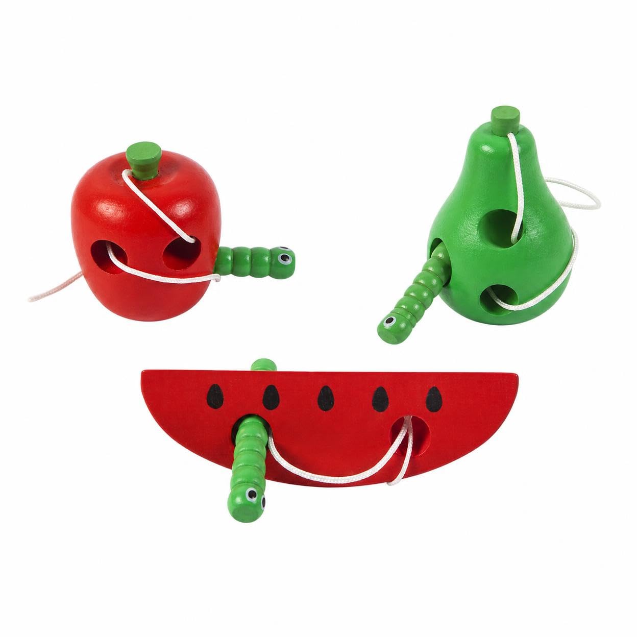 FytStycale Wooden Lacing Toy Set, Fruit Threading Toy for Fine Motor Skills, Red Watermelon Pear Worm Game, Educational for 4-6 Year Olds
