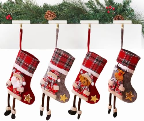 O-Kinee Meias de Natal lareira, 4 peças botas de Natal lareira, meias de Natal personalizadas, meias de Natal para pendurar e preencher, decoração de Natal para casa (A)