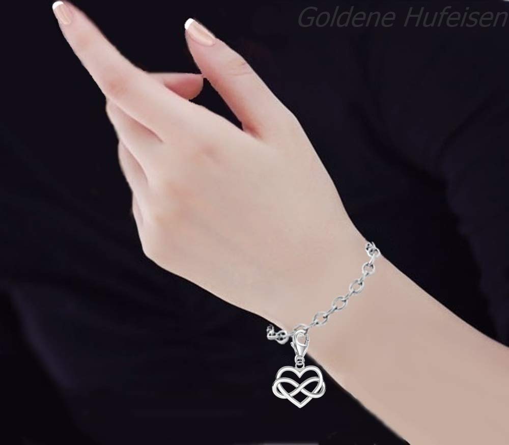 Goldene Hufeisen Breloque en forme de cœur infini en argent 925 véritable pour femme et fille Idée cadeau