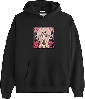 تي شيرت بغطاء للراس بتصميم انيمي ياباني جوجوتسو جوجو يوجي ميغومي توج مطرز - انمي جوجتسو كايزن تصميم بالخيوط على الهودي او توتي باج تيشرت مقاس 44