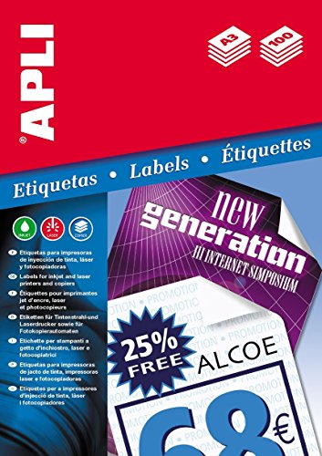 Étiquettes APLI A3 permanent 297x420 mm à forte adhérence anti-bourrage pour marquage net