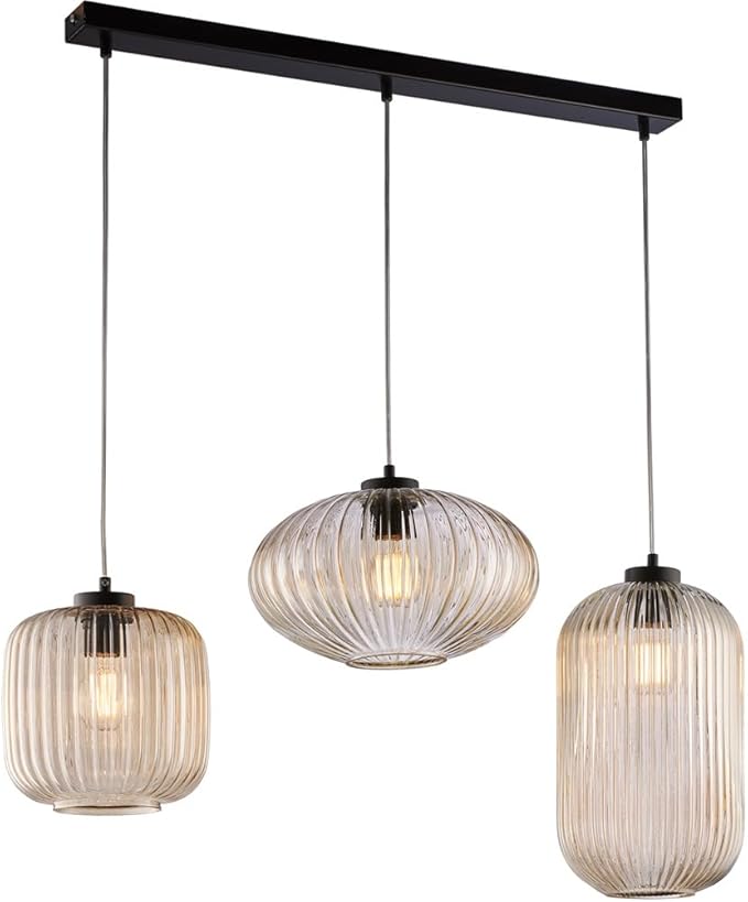 Be-Light Be Light Hanglamp met 3 lampen glamour met rail en geblazen glas barnsteen